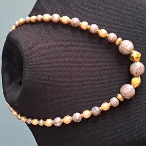 12" Drop Graduated Grey and gold Necklace